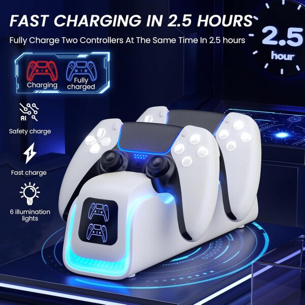 PS5 Controller Charger,PlayStation Charging Dock for PlayStation 5 Dualsense Edge with 6 LED & RGB Mode,Overcharge Protection Controller Charging Station for PlayStation 4 Accessories Cooling System - Imagen 4