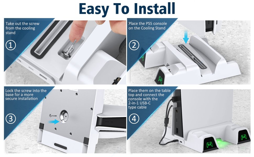 OIVO PS5 Soporte de refrigeración con cargador de controlador y ranuras de juego