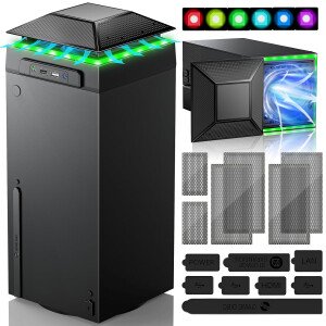 Ventilador de refrigeración RGB para Xbox Series X con filtro de polvo y 7 modos de luz LED RGB, velocidad del ventilador automático ajustable por temperatura, enfriador y interruptor táctil