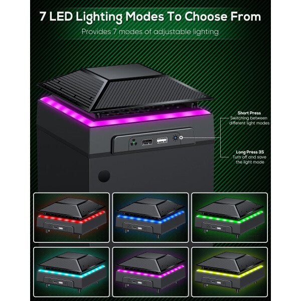 Ventilador de refrigeración RGB para Xbox Series X con filtro de polvo y 7 modos de luz LED RGB, velocidad del ventilador automático ajustable por temperatura, enfriador y interruptor táctil - Imagen 3