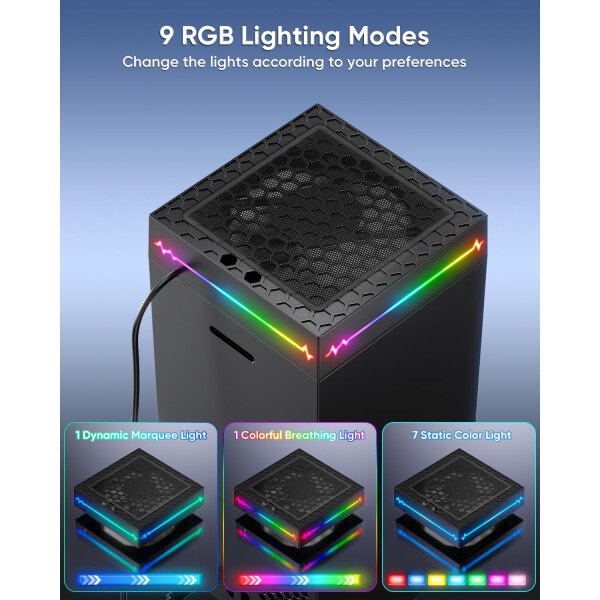[LED Display] - Auto Cooling Fan for Xbox Series X with 9 RGB Light Modes, Cooling System Adjustable by Temperature with 4 Gears for Xbox Series X Console,Cooler & Light Switch,Headset Hook,USB Port - Imagen 5
