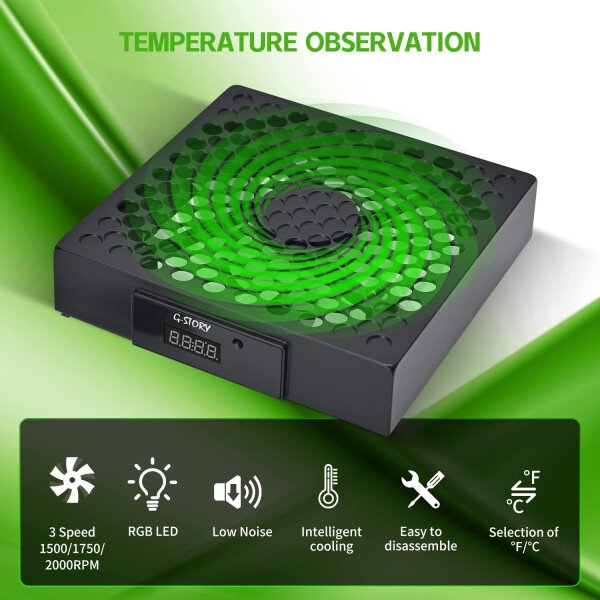 G-STORY Cooling Fan for Xbox Series X with Automatic Fan Speed Adjustable by Temperature, LED Display, High Performance Cooling, Low Noise, 3 Speed 1500/1750/2000RPM (140MM) with RGB LED - Imagen 3