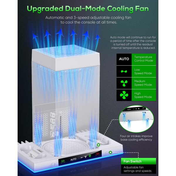 Ventilador de refrigeración automática y soporte de carga para consola Xbox Series X con 15 modos de luz, base de carga dual inalámbrica para controlador XSX, 2 baterías recargables, soporte para - Imagen 10