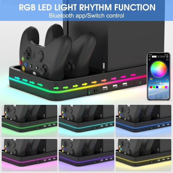 Dual Cooling Fan and Cooling Stand for Xbox Series X/S Console/Controller Dual Controller Charger Station with RGB LED Light & 3 USB Ports,Xbox Series x Accessories with 2 Headphone Hooks - Imagen 4