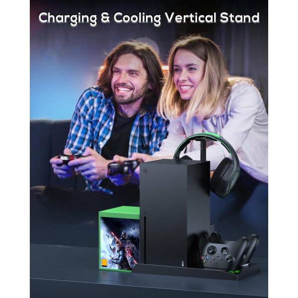 MENEEA Cooling Fan & Charging Stand for Xbox Series X Console & Controller,Vertical Cooler System Dual Charger Station Dock Accessories with 2 x 1400mAh Rechargeable Battery for Xbox Series X - Imagen 8