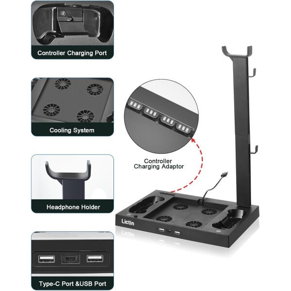 Lictin Estación de carga de ventilador de refrigeración para consola y controlador Xbox Series X, soporte de sistema de ventilador mejorado de 4 enfriadores, estación de carga dual vertical, - Imagen 7