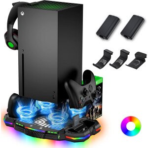 Cooling Fan Charging Station for Xbox Series X Console & Controller - Vertical 15 RGB Modes Cooler Stand System, Low-noise, Effectively Reduce Console Temperature and Quickly Charge Controller