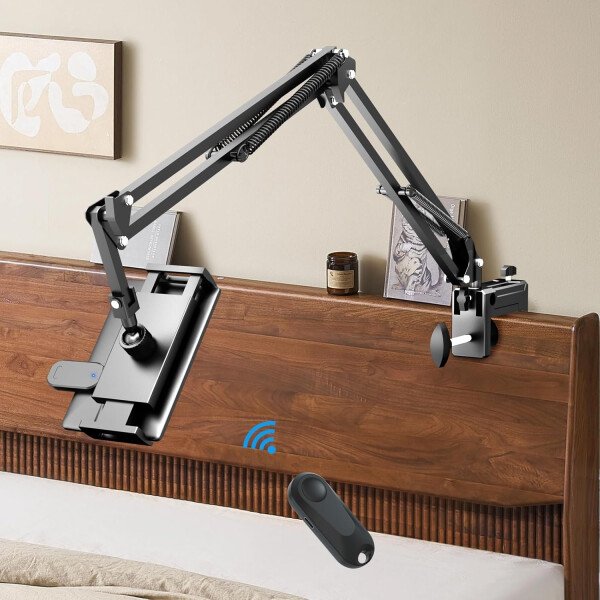 Soporte de metal para tableta de lectura Kindle con clic automático, fácil de ajustar, manos libres, soporte de brazo de escritorio para accesorios Kindle con girador de páginas remoto - Imagen 3