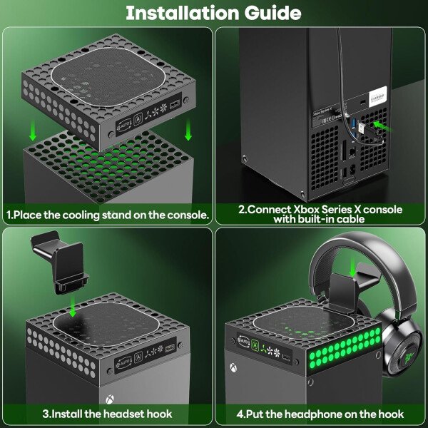 Ventilador de refrigeración XBX Series X a prueba de polvo con modo automático, para consola Xbox Series X con luces LED, sistema de refrigeración de ventilador ajustable automático integrado - Imagen 6