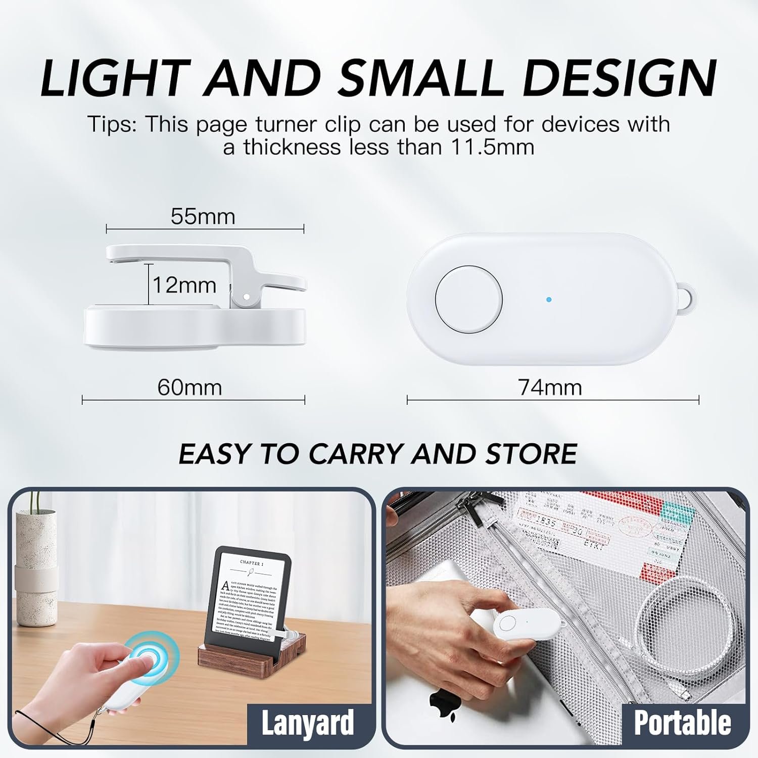 Girador de páginas con control remoto para lectores electrónicos Kindle Paperwhite Oasis Kobo, accesorios Kindle Clicker para iPhone, iPad, tabletas Android, novelas de lectura, grabación de video y - Imagen 6
