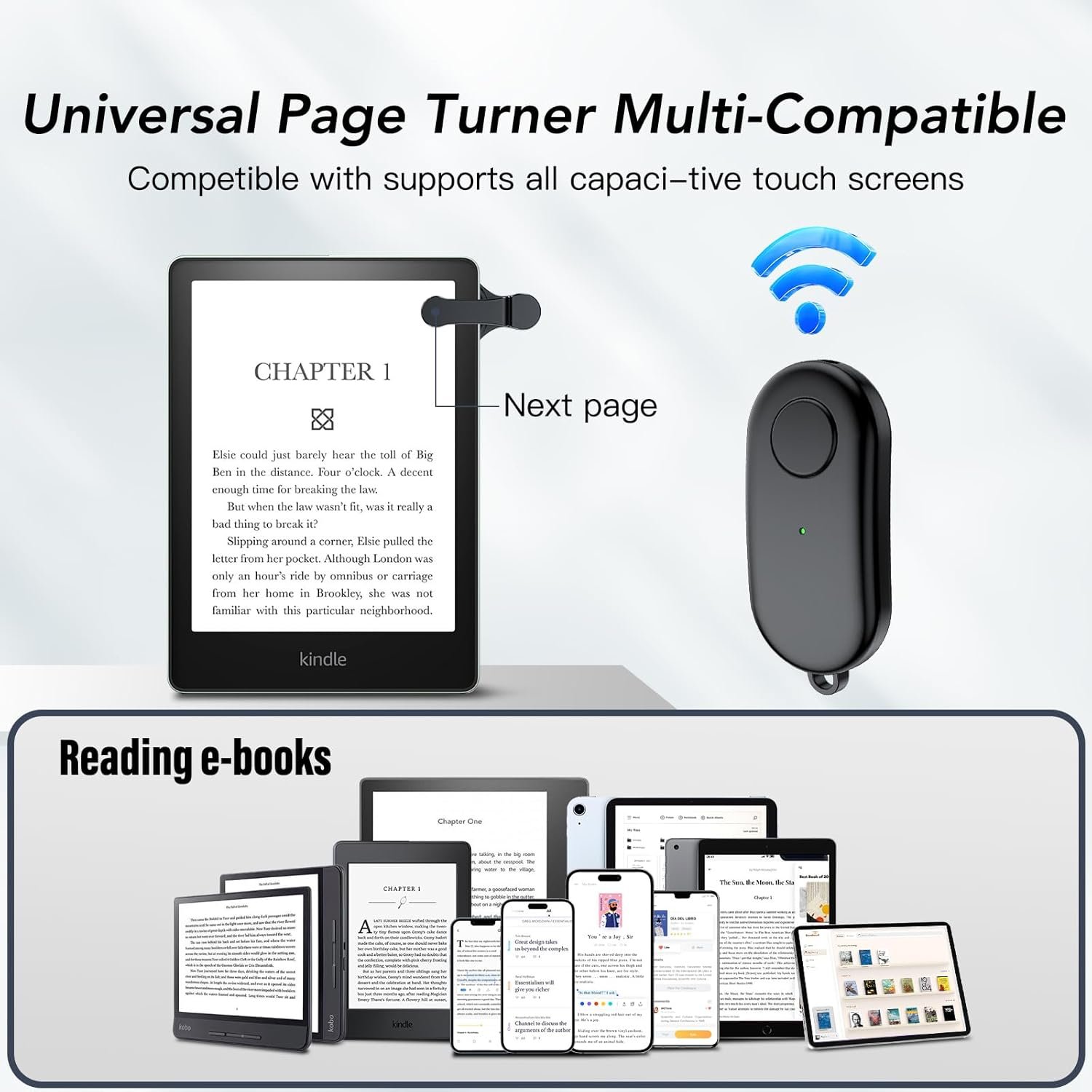 Girador de páginas con control remoto para lectores electrónicos Kindle Paperwhite Oasis Kobo, accesorios Kindle Clicker para iPhone, iPad, tabletas Android, novelas de lectura, grabación de video y - Imagen 33