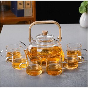 Tetera de vidrio con infusor Hervidor de té de vidrio transparente con 6 tazas de té, juego de tetera de 30.4 fl oz para estufa, té suelto, tetera de regalo