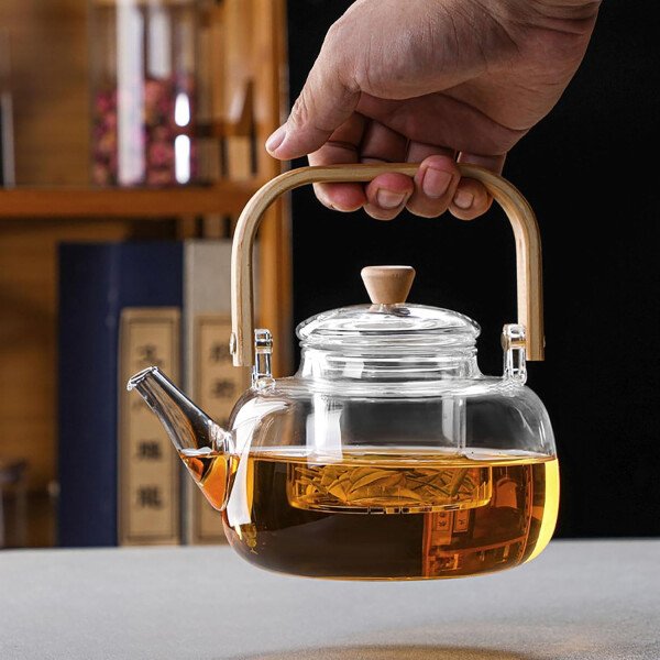 Tetera de vidrio con infusor Hervidor de té de vidrio transparente con 6 tazas de té, juego de tetera de 30.4 fl oz para estufa, té suelto, tetera de regalo - Imagen 3