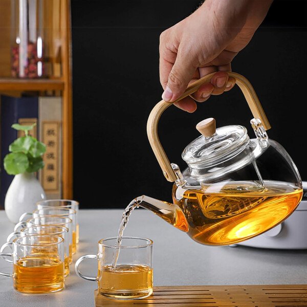 Tetera de vidrio con infusor Hervidor de té de vidrio transparente con 6 tazas de té, juego de tetera de 30.4 fl oz para estufa, té suelto, tetera de regalo - Imagen 4