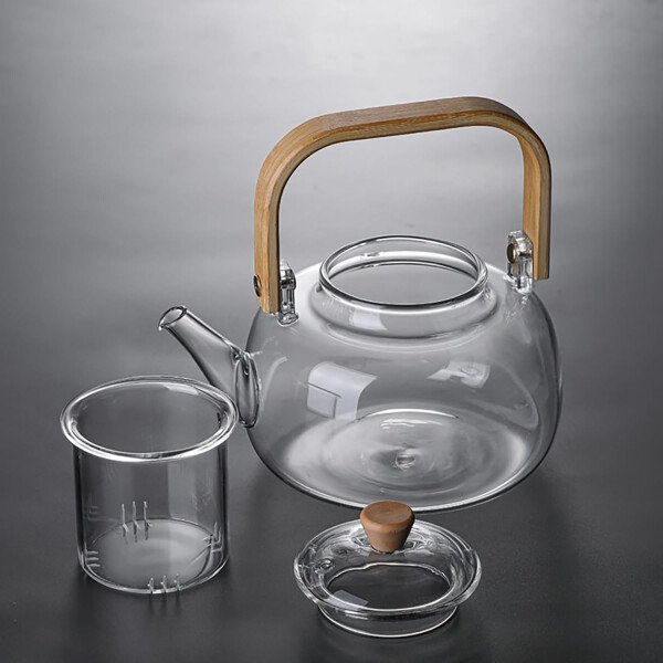 Tetera de vidrio con infusor Hervidor de té de vidrio transparente con 6 tazas de té, juego de tetera de 30.4 fl oz para estufa, té suelto, tetera de regalo - Imagen 5