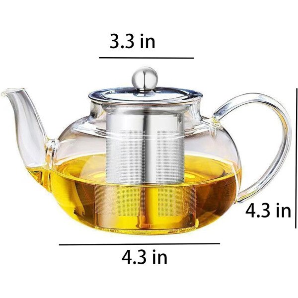 Tetera de vidrio con infusor Hervidor de té de vidrio transparente con 6 tazas de té, juego de tetera de 30.4 fl oz para estufa, té suelto, tetera de regalo - Imagen 8