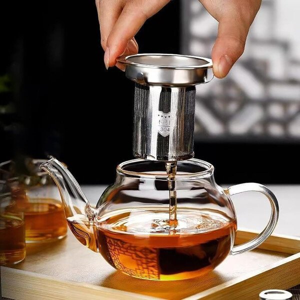Tetera de vidrio con infusor Hervidor de té de vidrio transparente con 6 tazas de té, juego de tetera de 30.4 fl oz para estufa, té suelto, tetera de regalo - Imagen 9