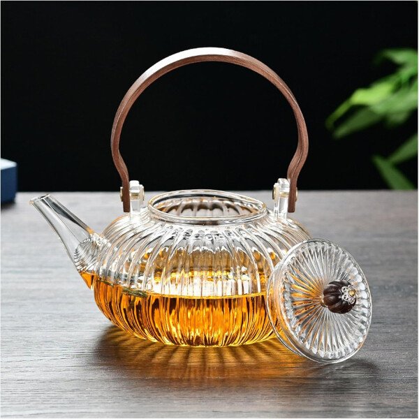 Tetera de vidrio con infusor Hervidor de té de vidrio transparente con 6 tazas de té, juego de tetera de 30.4 fl oz para estufa, té suelto, tetera de regalo - Imagen 13