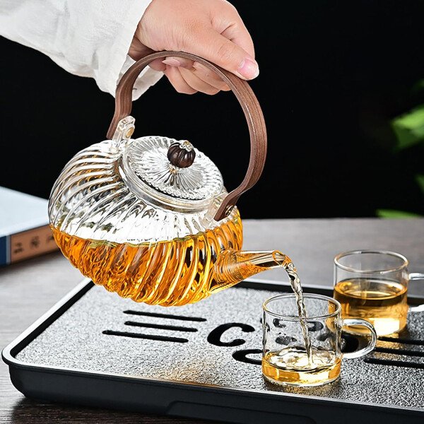Tetera de vidrio con infusor Hervidor de té de vidrio transparente con 6 tazas de té, juego de tetera de 30.4 fl oz para estufa, té suelto, tetera de regalo - Imagen 15