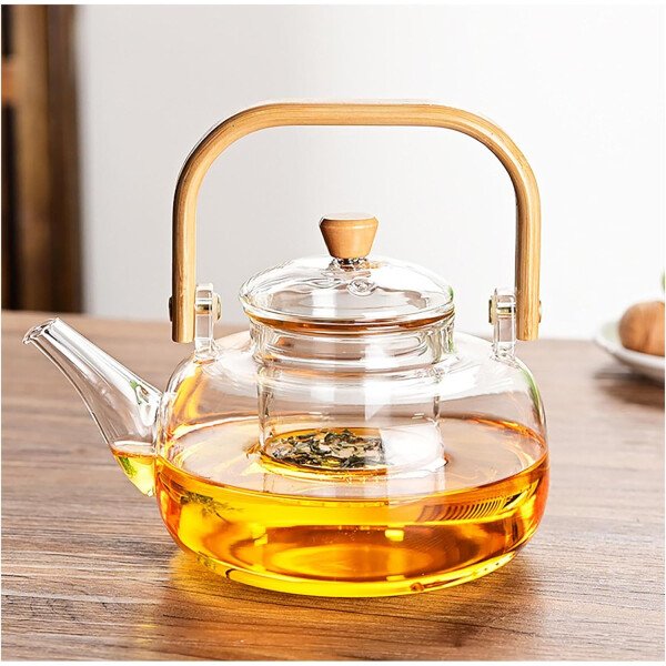 Tetera de vidrio con infusor Hervidor de té de vidrio transparente con 6 tazas de té, juego de tetera de 30.4 fl oz para estufa, té suelto, tetera de regalo - Imagen 18