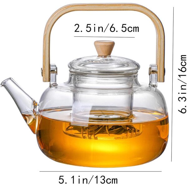 Tetera de vidrio con infusor Hervidor de té de vidrio transparente con 6 tazas de té, juego de tetera de 30.4 fl oz para estufa, té suelto, tetera de regalo - Imagen 19