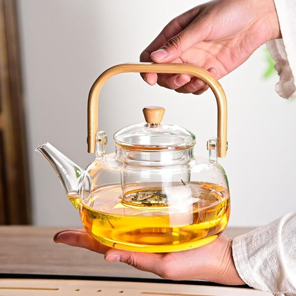 Tetera de vidrio con infusor Hervidor de té de vidrio transparente con 6 tazas de té, juego de tetera de 30.4 fl oz para estufa, té suelto, tetera de regalo - Imagen 21