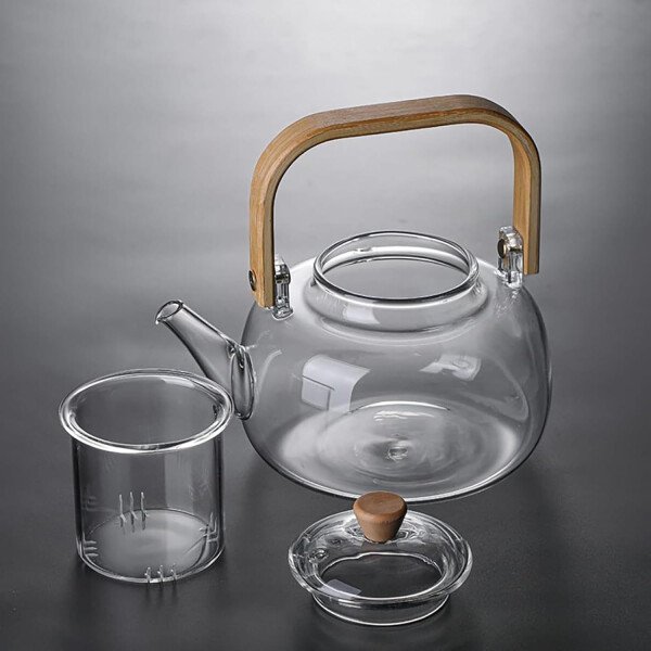 Tetera de vidrio con infusor Hervidor de té de vidrio transparente con 6 tazas de té, juego de tetera de 30.4 fl oz para estufa, té suelto, tetera de regalo - Imagen 22
