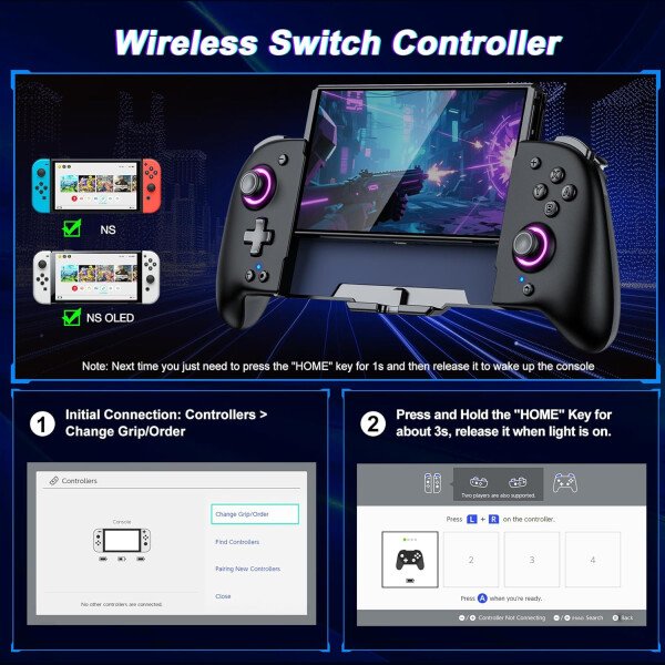 Gammeefy Switch Controllers Compatible with Nintendo Switch/Switch OLED, One-Piece Joypad Controller Replacement for Switch Pro Controller with 9 Lights Color, Christmas Gifts - Imagen 4