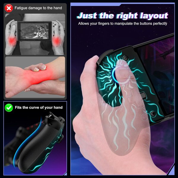 Gammeefy Switch Controllers Compatible with Nintendo Switch/Switch OLED, One-Piece Joypad Controller Replacement for Switch Pro Controller with 9 Lights Color, Christmas Gifts - Imagen 13
