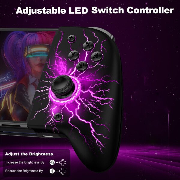 Gammeefy Switch Controllers Compatible with Nintendo Switch/Switch OLED, One-Piece Joypad Controller Replacement for Switch Pro Controller with 9 Lights Color, Christmas Gifts - Imagen 23