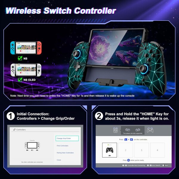 Gammeefy Switch Controllers Compatible with Nintendo Switch/Switch OLED, One-Piece Joypad Controller Replacement for Switch Pro Controller with 9 Lights Color, Christmas Gifts - Imagen 26