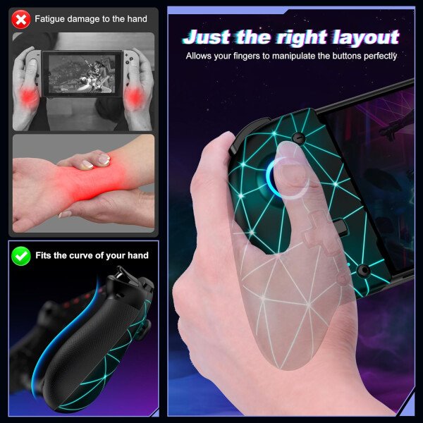 Gammeefy Switch Controllers Compatible with Nintendo Switch/Switch OLED, One-Piece Joypad Controller Replacement for Switch Pro Controller with 9 Lights Color, Christmas Gifts - Imagen 27