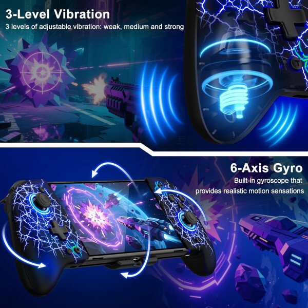 Gammeefy Switch Controllers Compatible with Nintendo Switch/Switch OLED, One-Piece Joypad Controller Replacement for Switch Pro Controller with 9 Lights Color, Christmas Gifts - Imagen 37