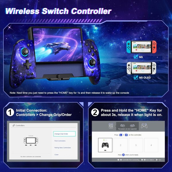 Gammeefy Switch Controllers Compatible with Nintendo Switch/Switch OLED, One-Piece Joypad Controller Replacement for Switch Pro Controller with 9 Lights Color, Christmas Gifts - Imagen 43