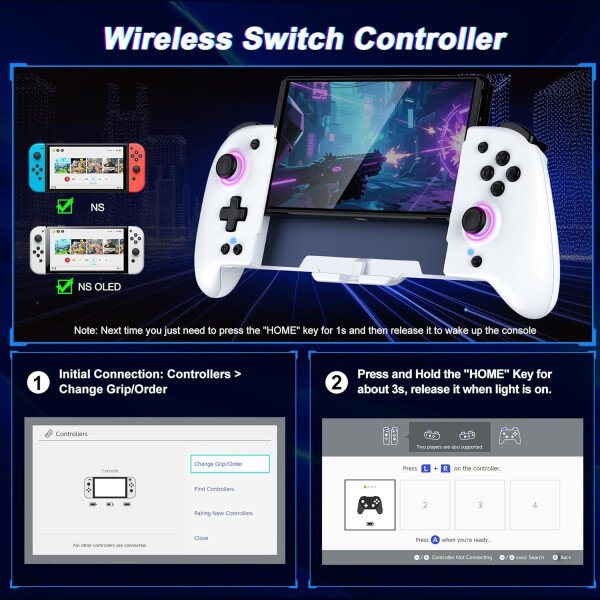 Gammeefy Switch Controllers Compatible with Nintendo Switch/Switch OLED, One-Piece Joypad Controller Replacement for Switch Pro Controller with 9 Lights Color, Christmas Gifts - Imagen 53