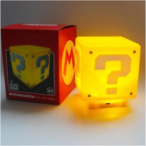 Mini Super Mario Bros.Luz nocturna con signo de interrogación de carga, luz USB para dormitorio, lámpara de mesa de ladrillo de bloque de construcción, lámpara de noche como regalo para niños