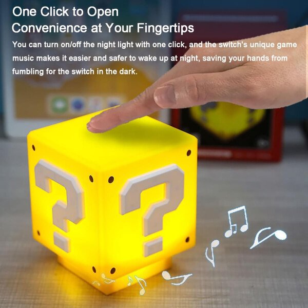 Mini Super Mario Bros.Luz nocturna con signo de interrogación de carga, luz USB para dormitorio, lámpara de mesa de ladrillo de bloque de construcción, lámpara de noche como regalo para niños - Imagen 2