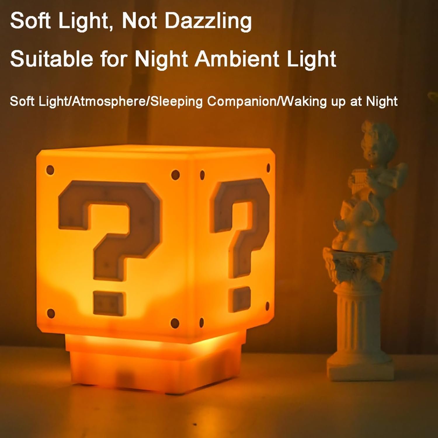 Mini Super Mario Bros.Luz nocturna con signo de interrogación de carga, luz USB para dormitorio, lámpara de mesa de ladrillo de bloque de construcción, lámpara de noche como regalo para niños - Imagen 3