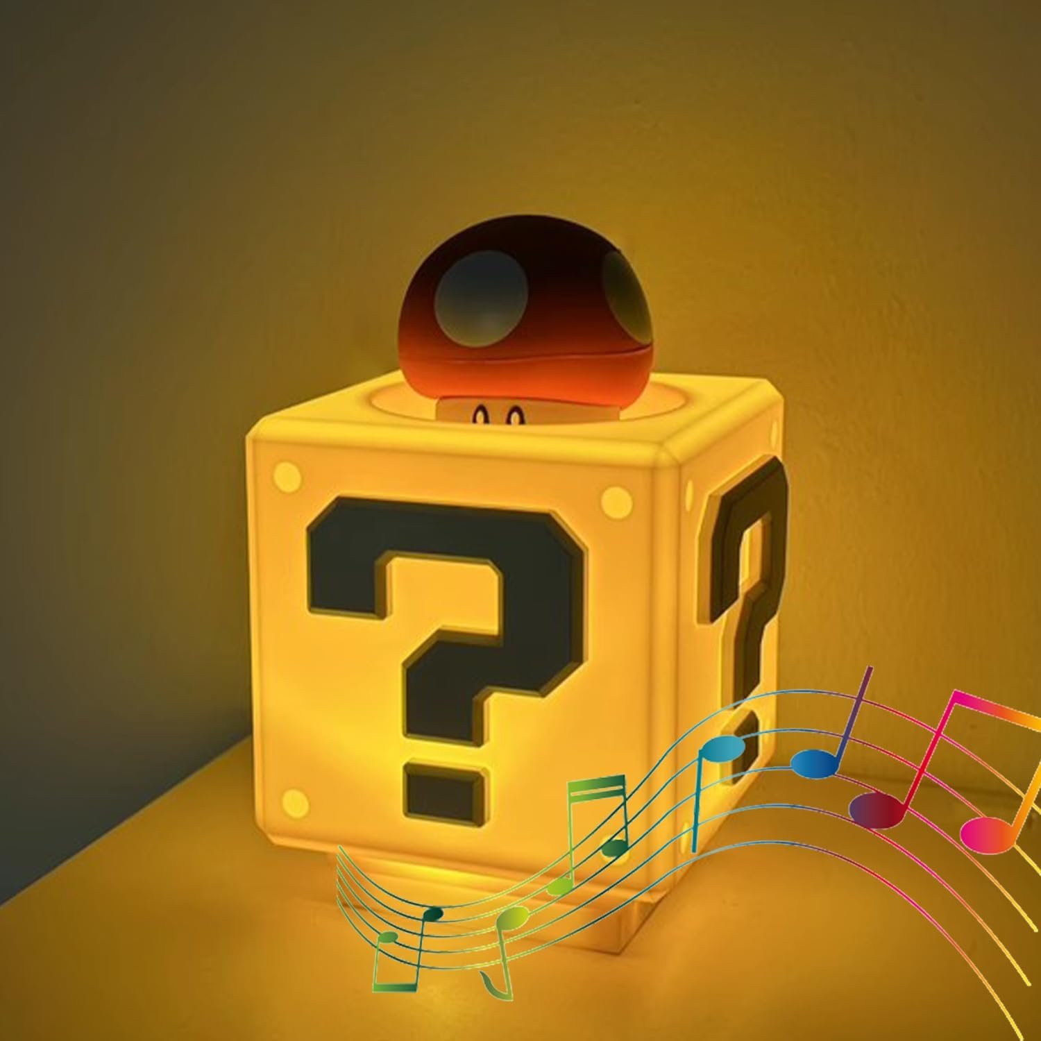Super Bros - Lámpara de hongo, luz nocturna de bloque de preguntas, lámpara de noche con efecto de sonido de moneda de juego, para decoración de habitación infantil, regalos de cumpleaños - Imagen 2