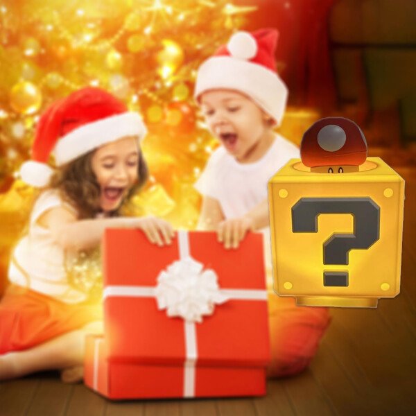 Super Bros - Lámpara de hongo, luz nocturna de bloque de preguntas, lámpara de noche con efecto de sonido de moneda de juego, para decoración de habitación infantil, regalos de cumpleaños - Imagen 7