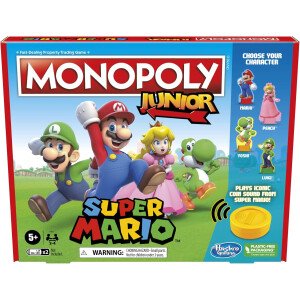 Monopoly Juego de mesa Junior Super Mario Edition, divertido para niños a partir de 5 años, explora el reino de los hongos como Mario, Peach, Yoshi o Luigi (exclusivo de Amazon)