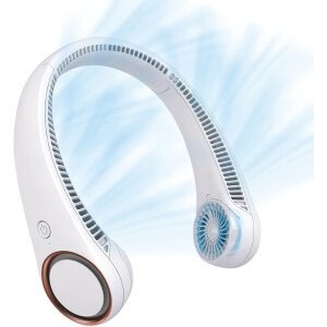 CIVPOWER Ventilador portátil para cuello, ventilador sin cuchillas, ventilador personal de refrigeración de 360 °, ajuste de 3 velocidades, 78 salidas de aire, diseño de auriculares, recargable, ventilador de cuello alimentado por USB para exteriores, interior y blanco
