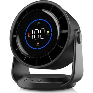Ventilador de escritorio, ventilador de mesa turbo para dormitorio, pantalla digital de 100 velocidades, bajo ruido, inclinación ajustable de 105°, batería recargable, diseño de pared para el