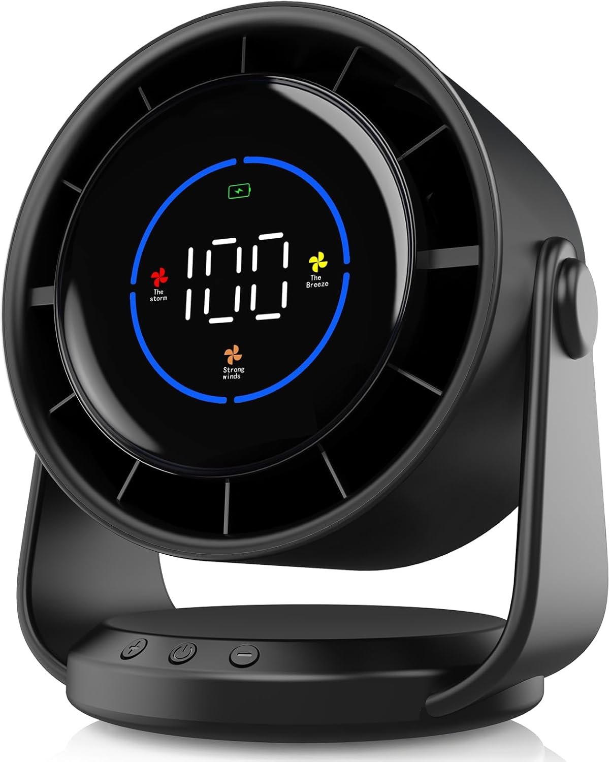 Ventilador de escritorio, ventilador de mesa turbo para dormitorio, pantalla digital de 100 velocidades, bajo ruido, inclinación ajustable de 105°, batería recargable, diseño de pared para el