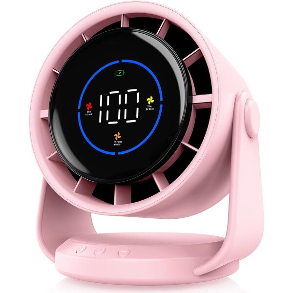 Ventilador de escritorio, ventilador de mesa turbo para dormitorio, pantalla digital de 100 velocidades, bajo ruido, inclinación ajustable de 105°, batería recargable, diseño de pared para el - Imagen 8