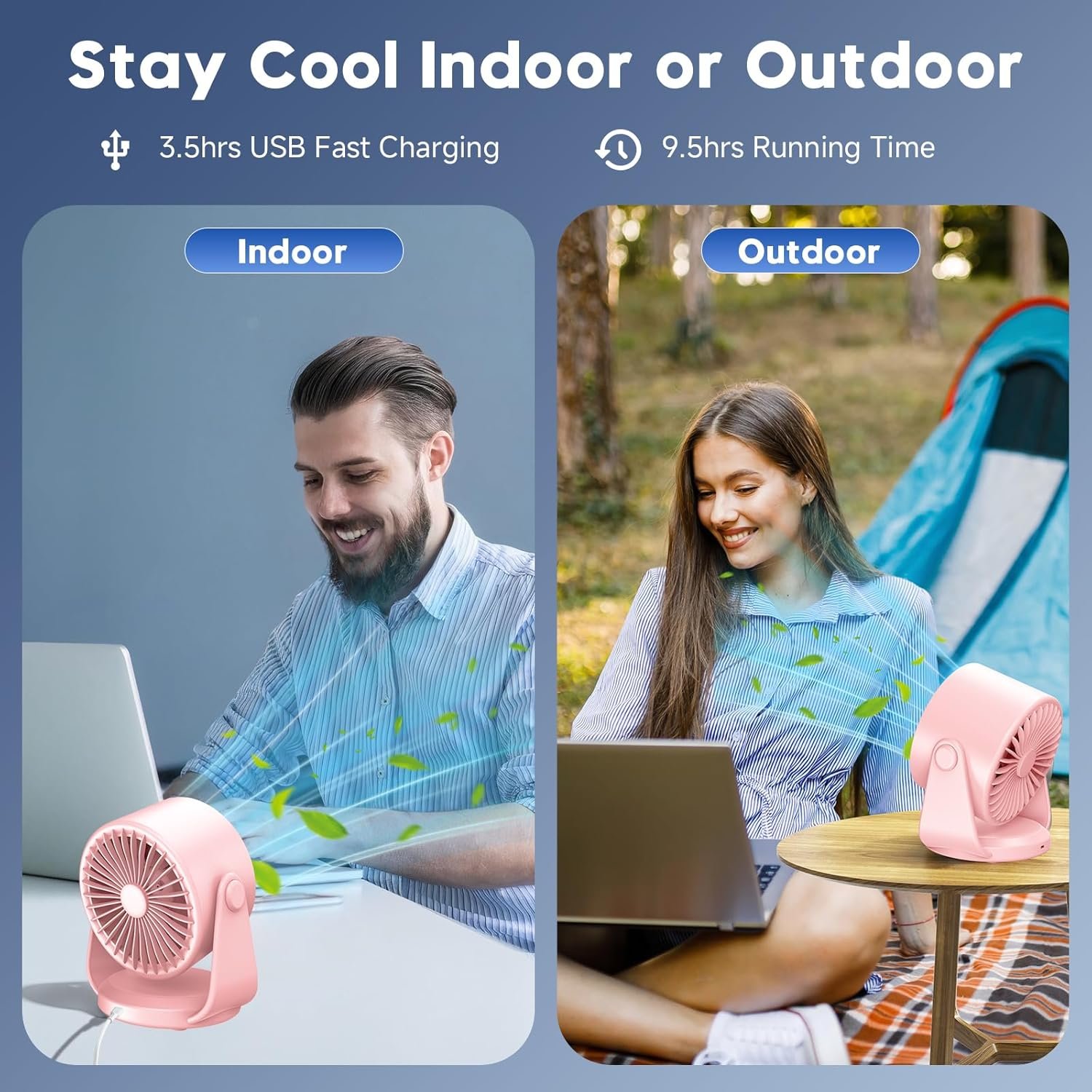 Ventilador de escritorio, ventilador de mesa turbo para dormitorio, pantalla digital de 100 velocidades, bajo ruido, inclinación ajustable de 105°, batería recargable, diseño de pared para el - Imagen 10