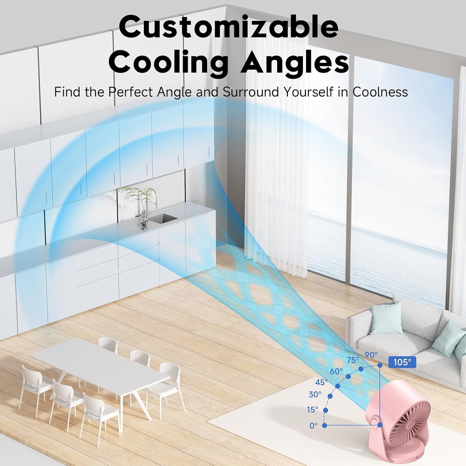 Ventilador de escritorio, ventilador de mesa turbo para dormitorio, pantalla digital de 100 velocidades, bajo ruido, inclinación ajustable de 105°, batería recargable, diseño de pared para el - Imagen 13