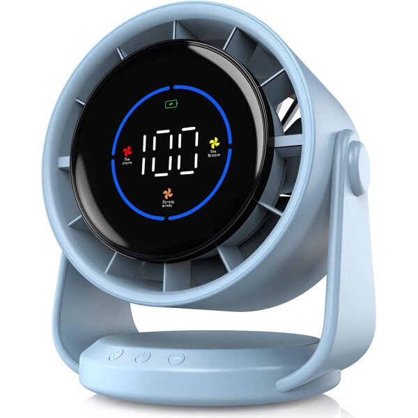 Ventilador de escritorio, ventilador de mesa turbo para dormitorio, pantalla digital de 100 velocidades, bajo ruido, inclinación ajustable de 105°, batería recargable, diseño de pared para el - Imagen 15