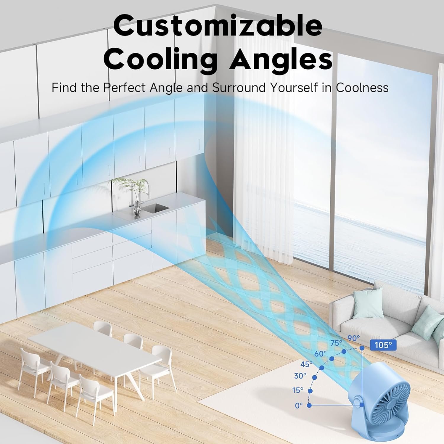 Ventilador de escritorio, ventilador de mesa turbo para dormitorio, pantalla digital de 100 velocidades, bajo ruido, inclinación ajustable de 105°, batería recargable, diseño de pared para el - Imagen 19