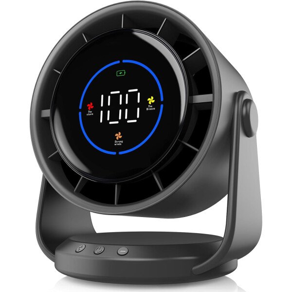 Ventilador de escritorio, ventilador de mesa turbo para dormitorio, pantalla digital de 100 velocidades, bajo ruido, inclinación ajustable de 105°, batería recargable, diseño de pared para el - Imagen 21